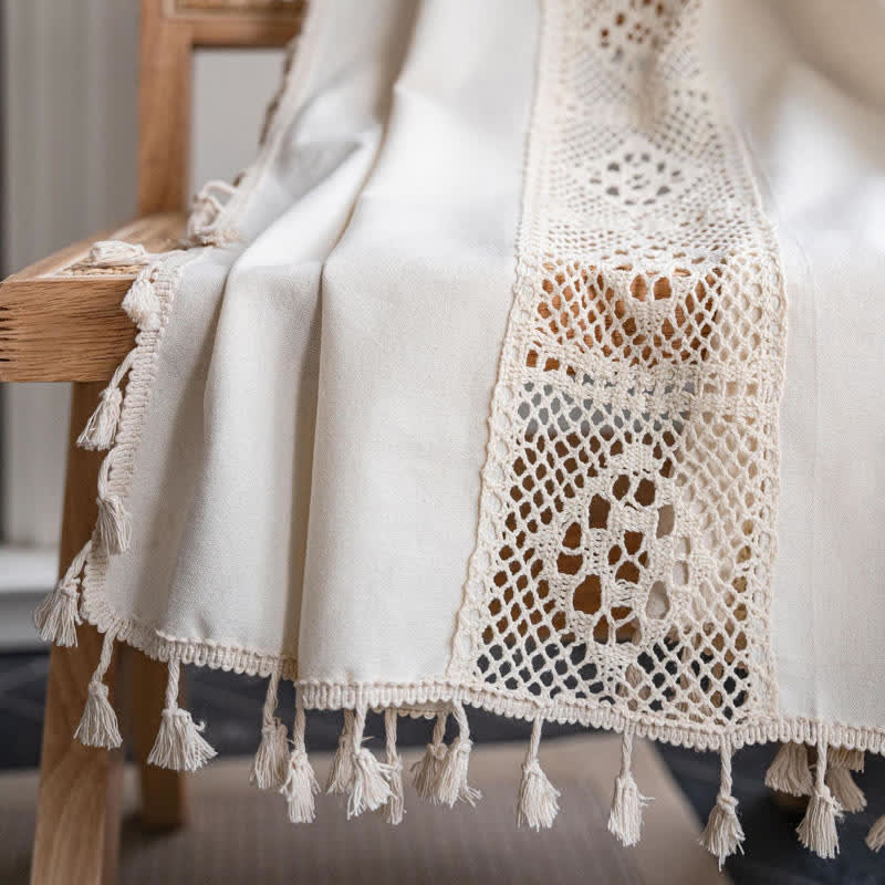 Beige Splicing Hollow-Out Light Filtering Curtain Set | Stornfield