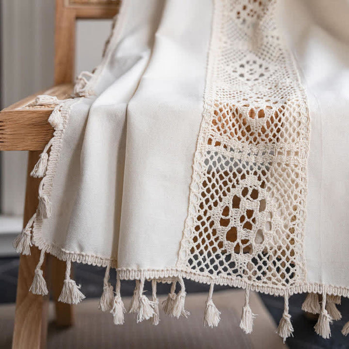 Beige Splicing Hollow-Out Light Filtering Curtain Set | Stornfield