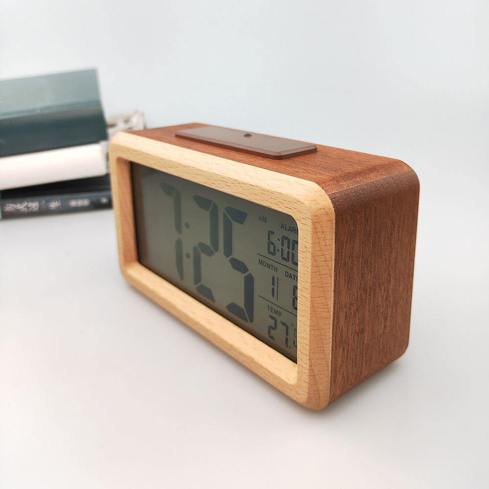 Elegant Wooden Alarm Clock with Calendar & Temperature Display | Stornfield