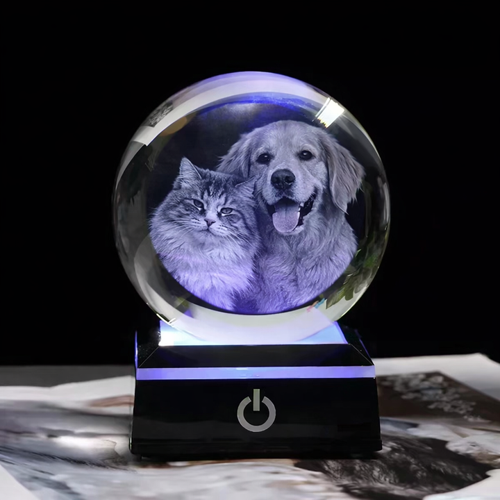 Personalized crystal ball with pet photo & LED base Stornfield