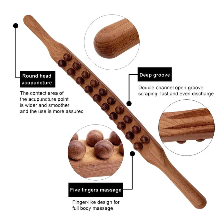 WoodRelax Gua Sha Massage Stick – 60 cm massage tool made of natural wood for deep muscle relaxation | Stornfield