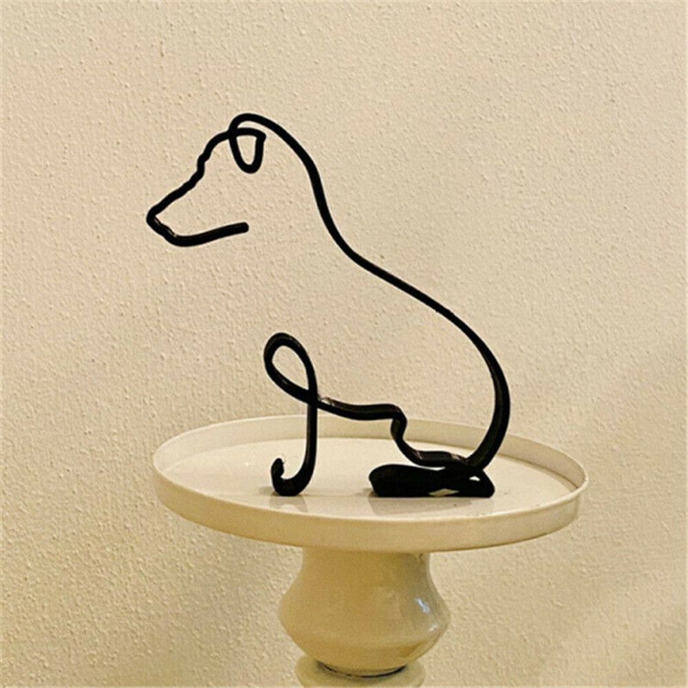 Stornfield | Tier Art Retro Iron Sculptures Black Lines Cat Dog Desk Ornament
