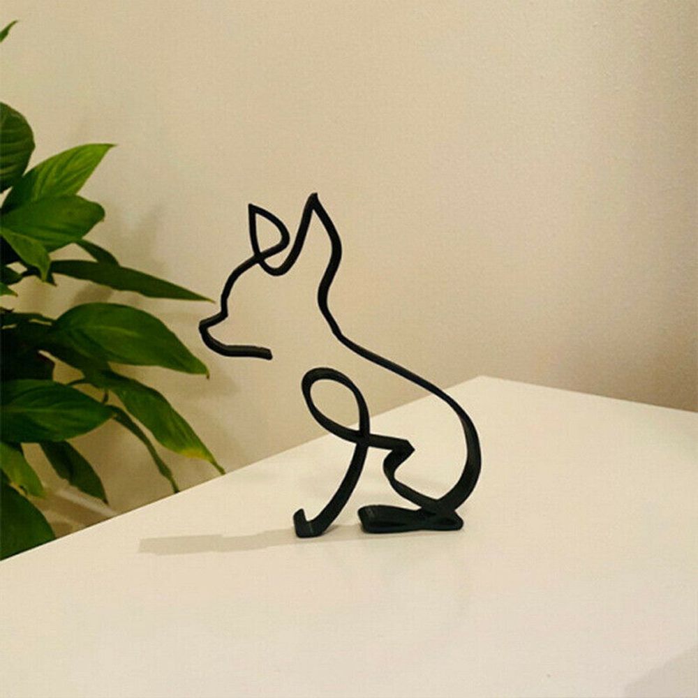 Stornfield | Tier Art Retro Iron Sculptures Black Lines Cat Dog Desk Ornament