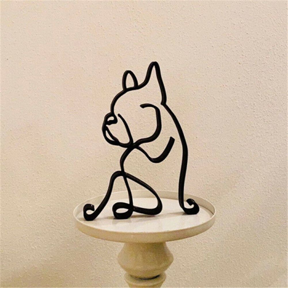 Stornfield | Tier Art Retro Iron Sculptures Black Lines Cat Dog Desk Ornament