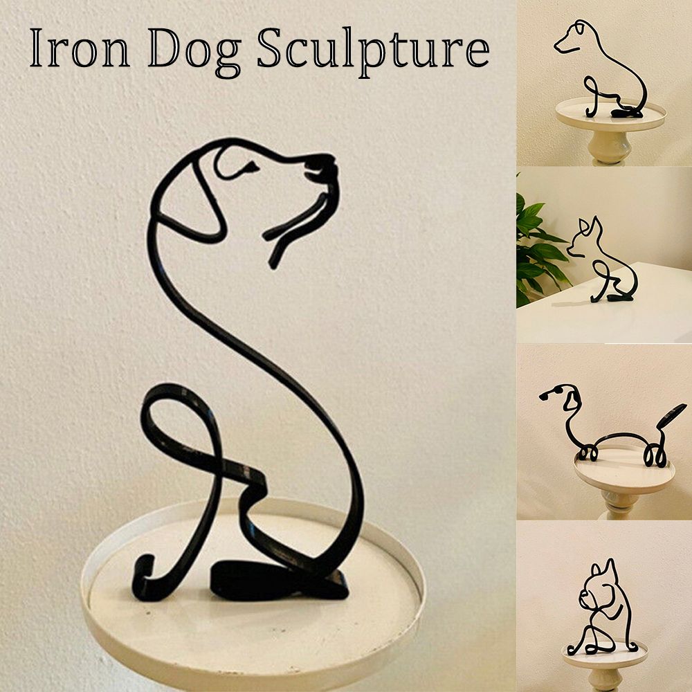 Stornfield | Tier Art Retro Iron Sculptures Black Lines Cat Dog Desk Ornament