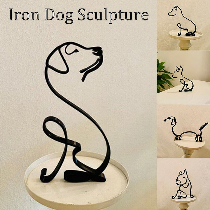 Stornfield | Tier Art Retro Iron Sculptures Black Lines Cat Dog Desk Ornament