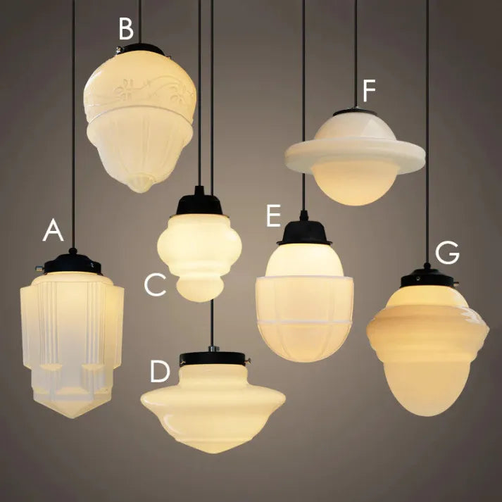 Vintage Geometric Hanging Lamp made of Matte Glass – Retro Pendant Light for Dining Room | Stornfield
