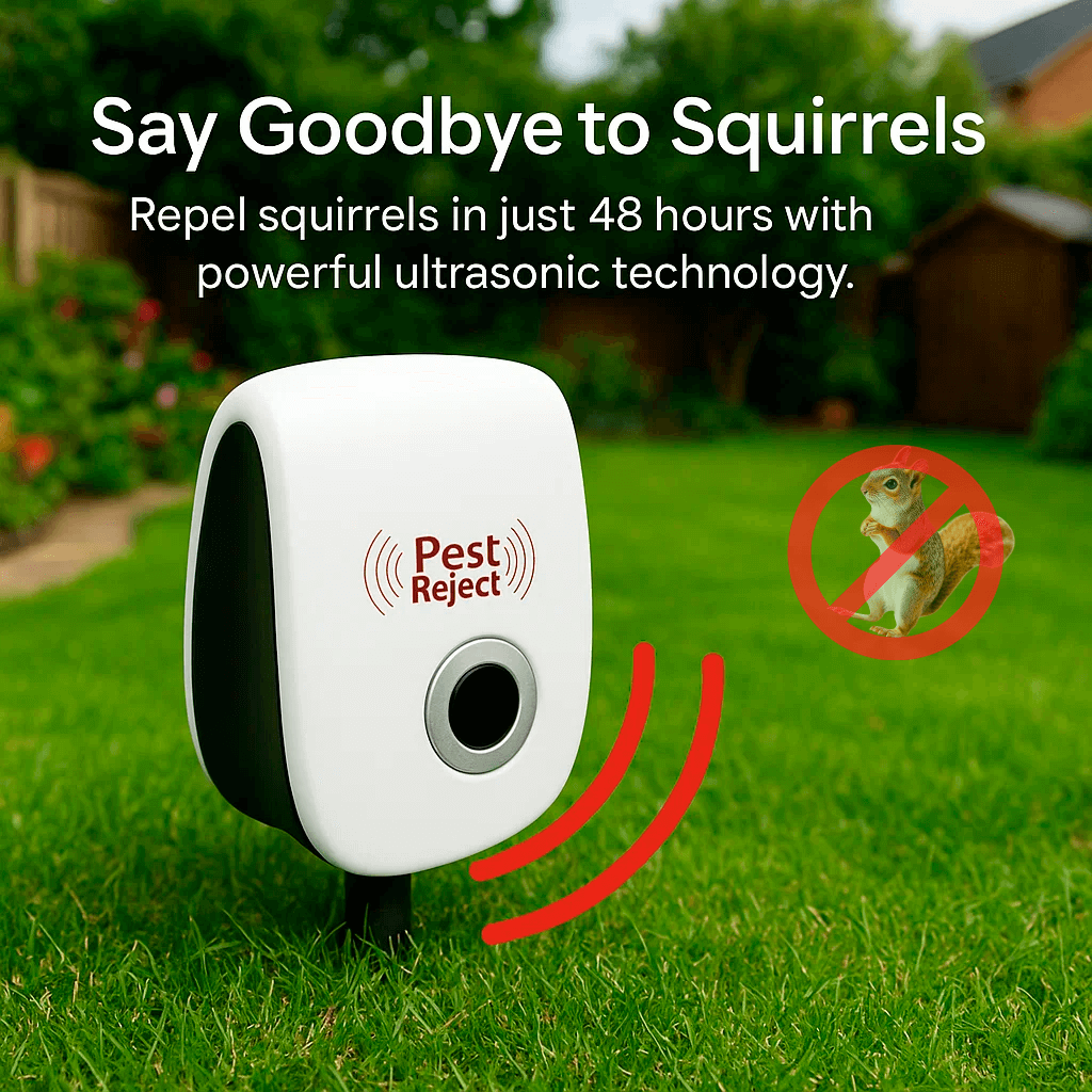 Stornfield | Ultrasonic Squirrel Repeller Device - Effective Pest Control to Deter Squirrels in 48 Hours for Gardens & Yards