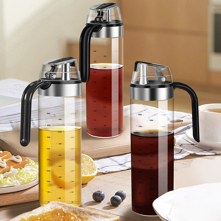 Auto Flip Condiment Container Automatic Cap and Leakproof Glass Cruet | Stornfield