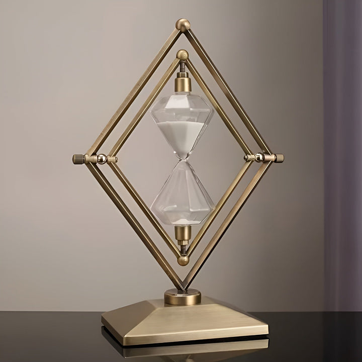Hourglass with geometric metal frame – Decorative and relaxing | With white sand as meditation timer | Stornfield