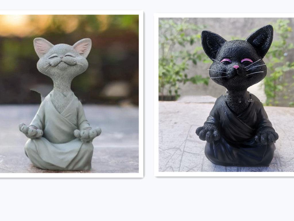 Stornfield | Playful Black Buddha Cat Figurine Collectible Meditation Yoga Happy Cat Home Decor Garden Decoration Garden Ornament