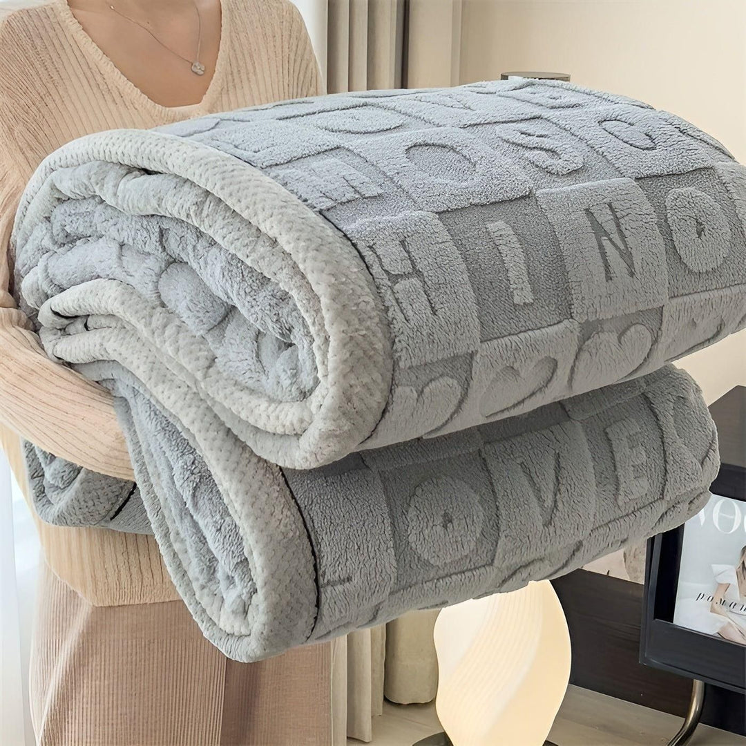 CoralDream Blanket - Warm Fleece Winter Blanket with Double-Sided Heart and Letter Design | Stornfield