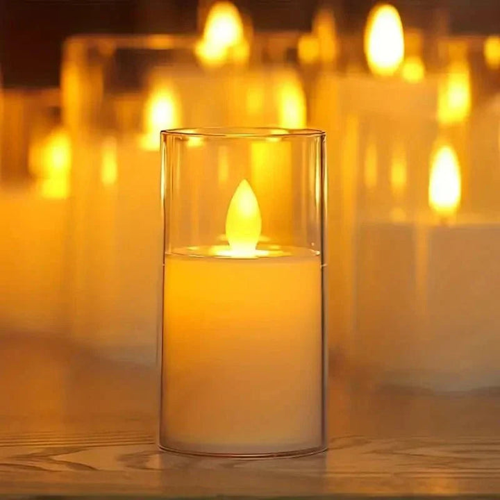 LED candle with remote control & timer in glass design | Stornfield