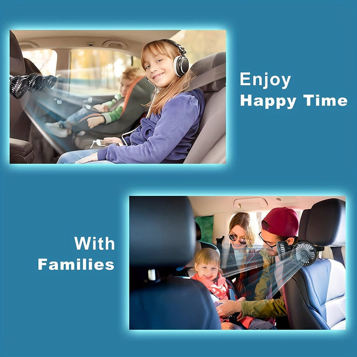 1 Pc Car Fan, Car Small Air Conditioner, Double-headed Rear Fan, Strong Wind, 360 Degrees Rotation, Large Air Volume, Subwoofer Operation, Base Fixed Clip Mounting Method, Suitable For Car Home | Stornfield