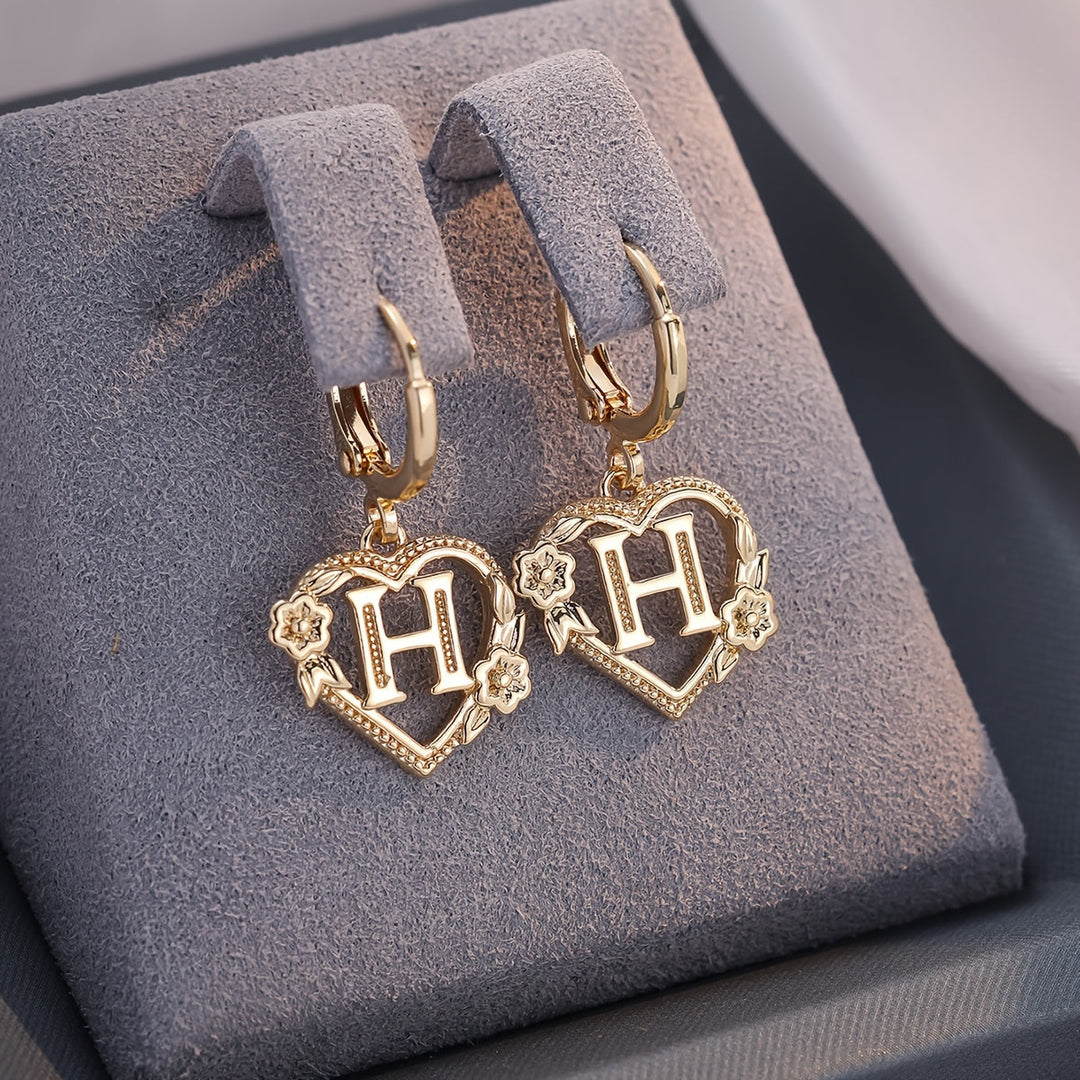 Stornfield | Dainty Initial Letter Heart Hoop Earrings