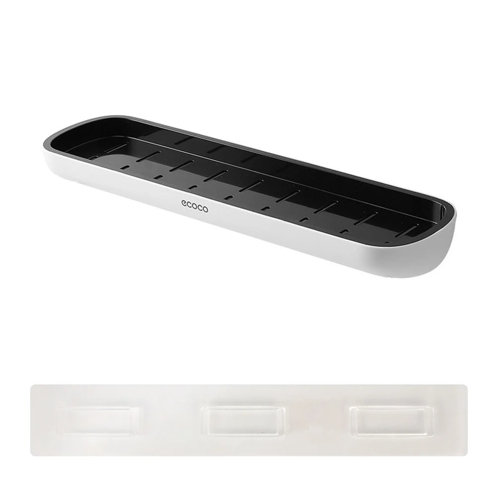 Wall-mounted shower shelf without drilling – With towel holder & drainage holes | Stornfield