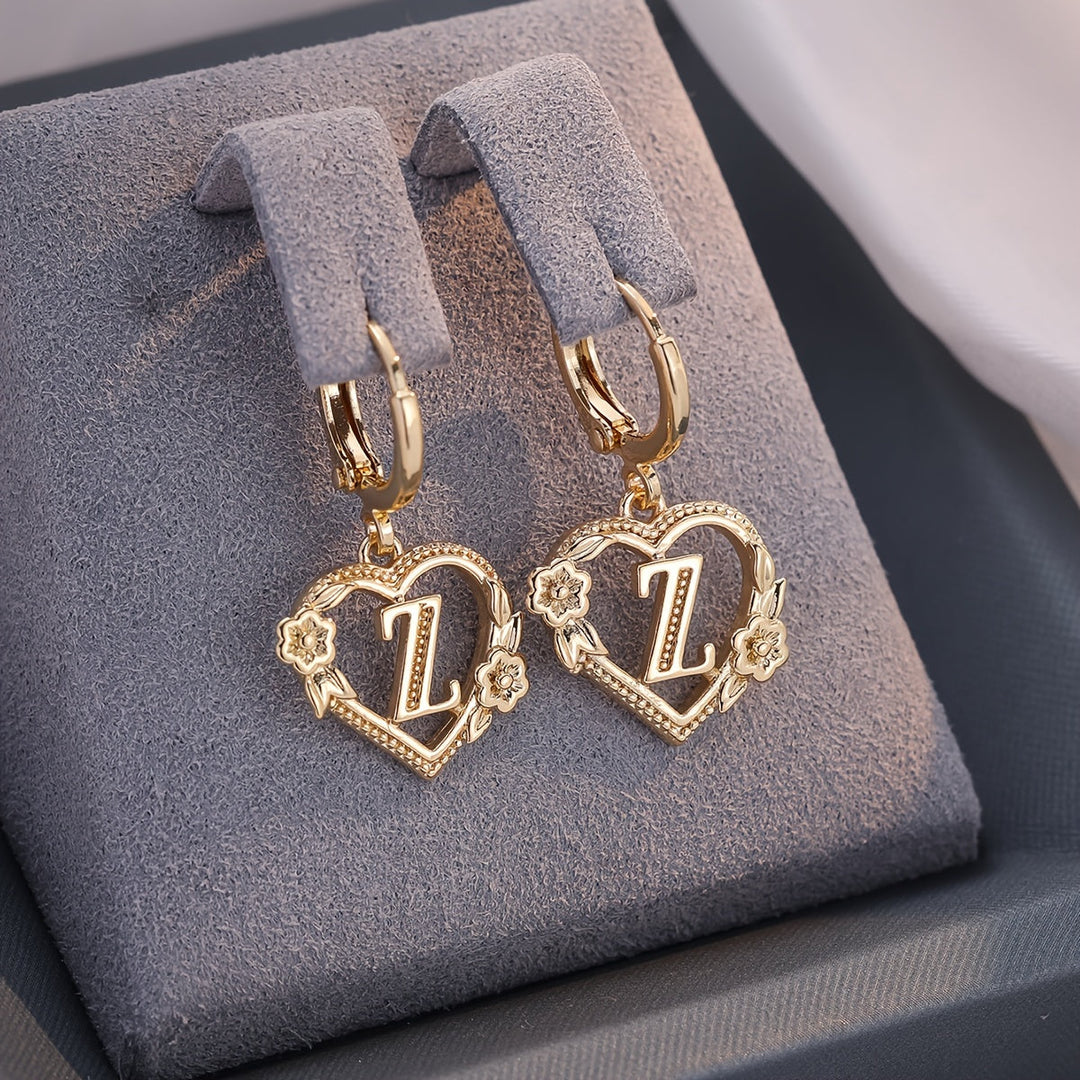 Stornfield | Dainty Initial Letter Heart Hoop Earrings