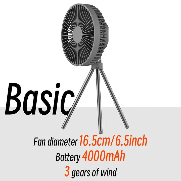 Rechargeable 10,000mAh Camping Fan with LED Lighting and Power Bank | Stornfield