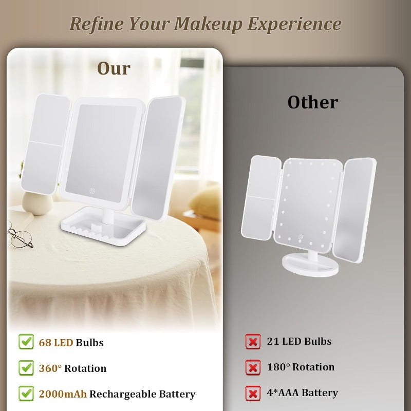 Stornfield Tri-Fold LED Makeup Mirror