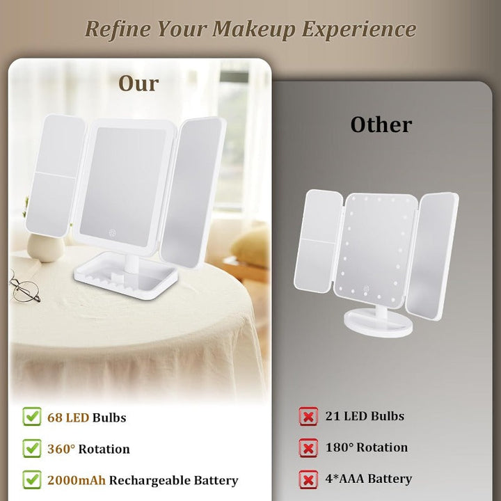 Stornfield Tri-Fold LED Makeup Mirror