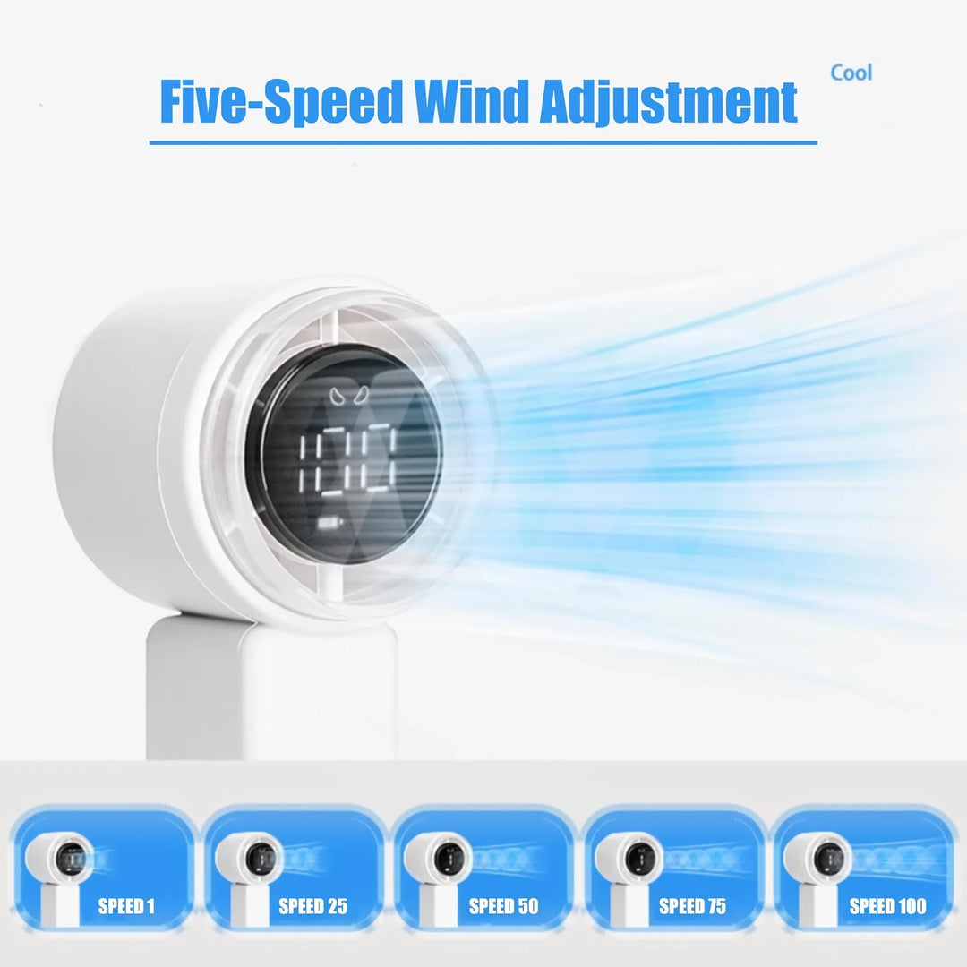 Compact High-Speed Handheld Fan with Digital Display - USB Rechargeable, 5 Speeds | Stornfield