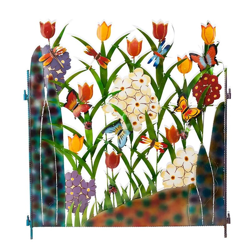 Colorful Metal Butterfly and Flower Garden Screen | Stornfield