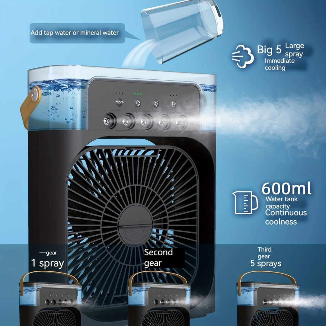 1pc Portable Air Conditioner, Household Small Air Cooler, Portable Air Adjustment For Office, 3 Speed Air Cooling Fan Humidifier, 5pcs Humidified Spray Heads For Home Appliances | Stornfield