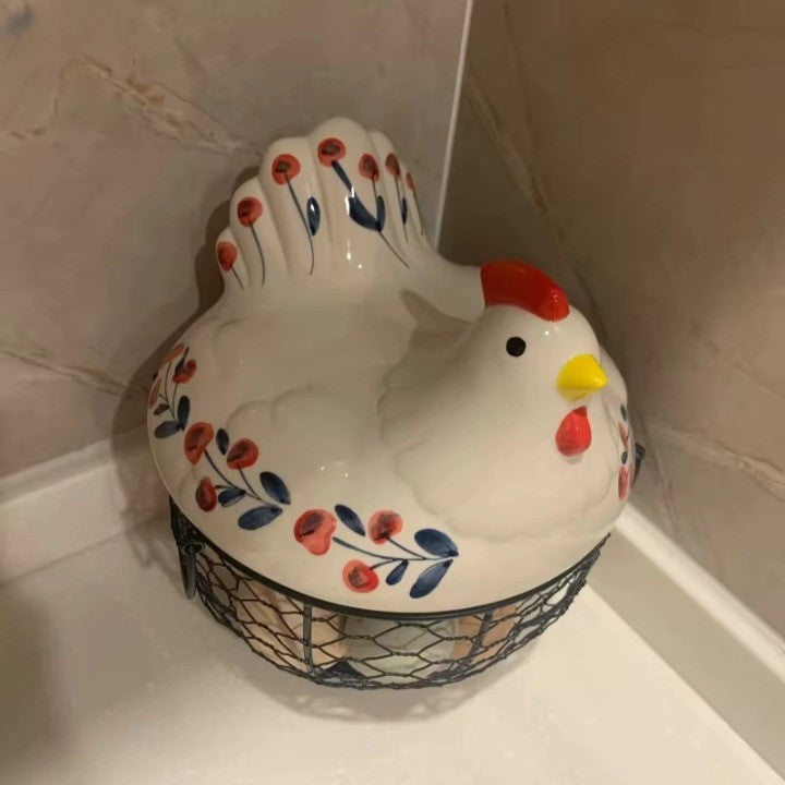 Stornfield | Ceramic Egg Holder Chicken with Wire Basket