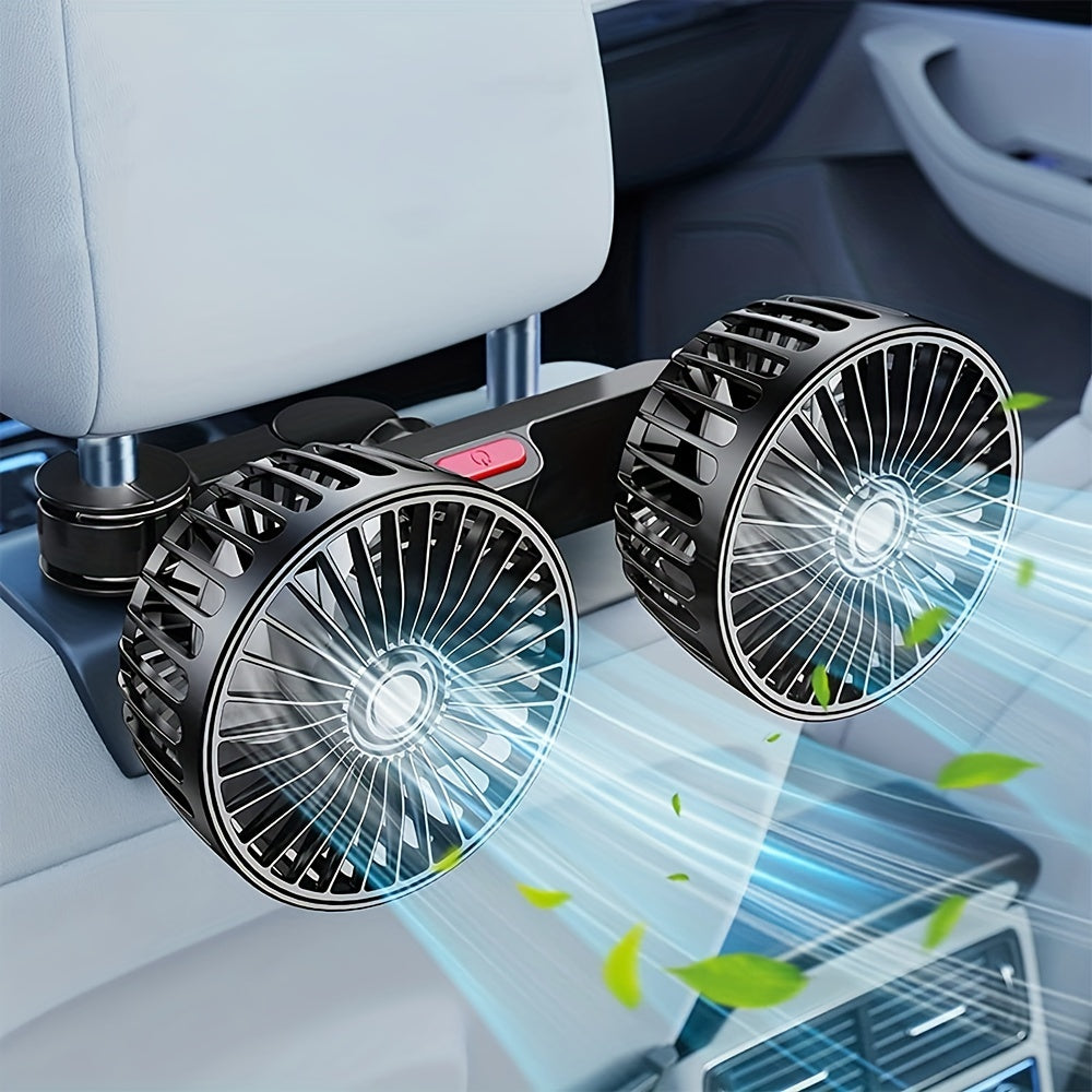 1 Pc Car Fan, Car Small Air Conditioner, Double-headed Rear Fan, Strong Wind, 360 Degrees Rotation, Large Air Volume, Subwoofer Operation, Base Fixed Clip Mounting Method, Suitable For Car Home | Stornfield