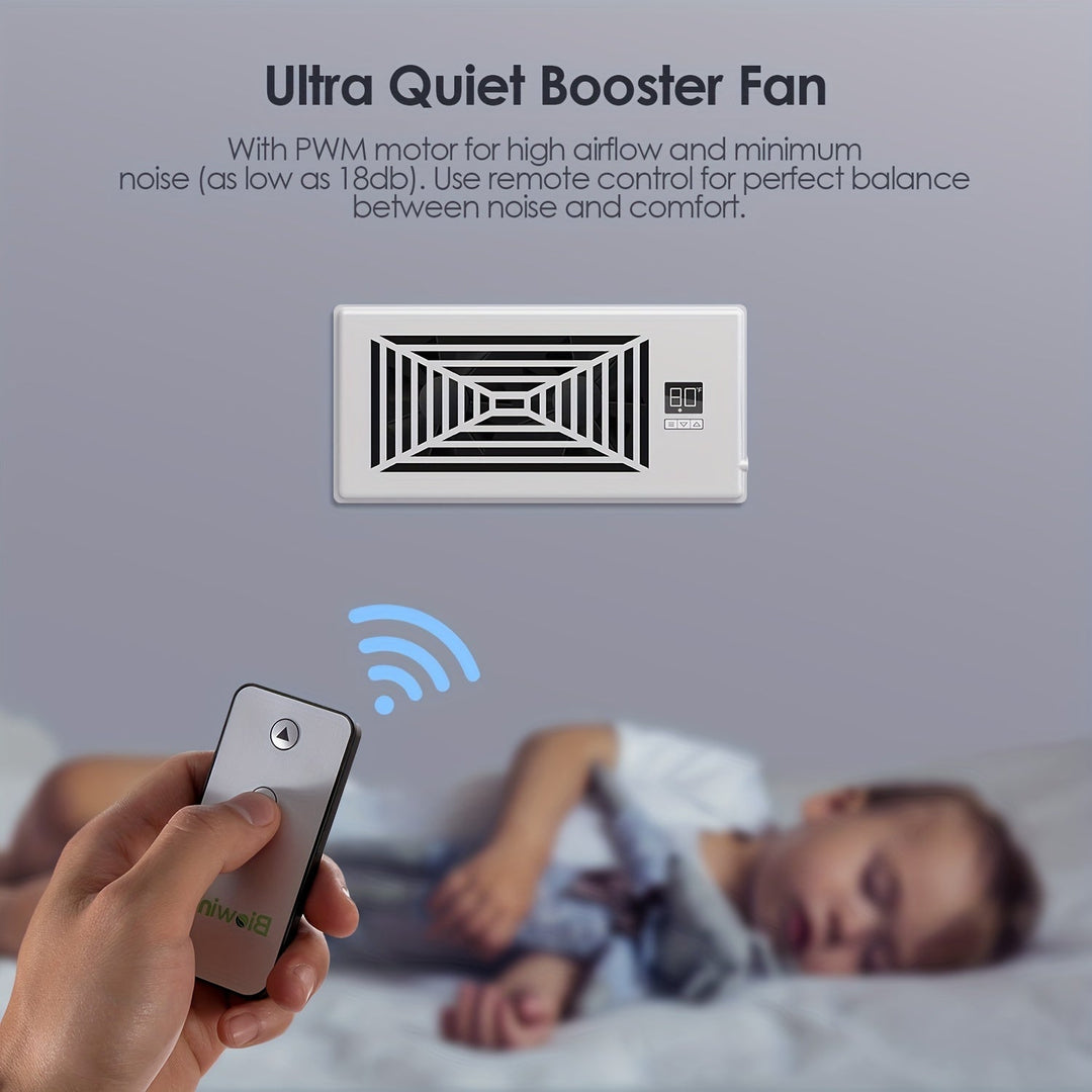 4" x 10" Smart Register Booster Fan – HVAC Building Supplies with Remote Control, Thermostat Control – Quiet Operation for Efficient Heating and Cooling | Stornfield