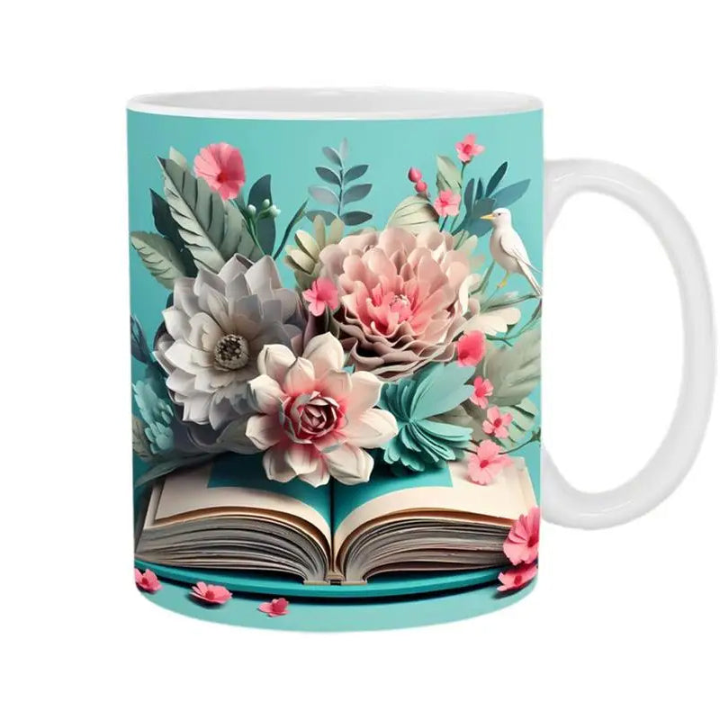 3D Artistic Coffee Cup Beautiful Floral - Gift for Book Lovers | Stornfield