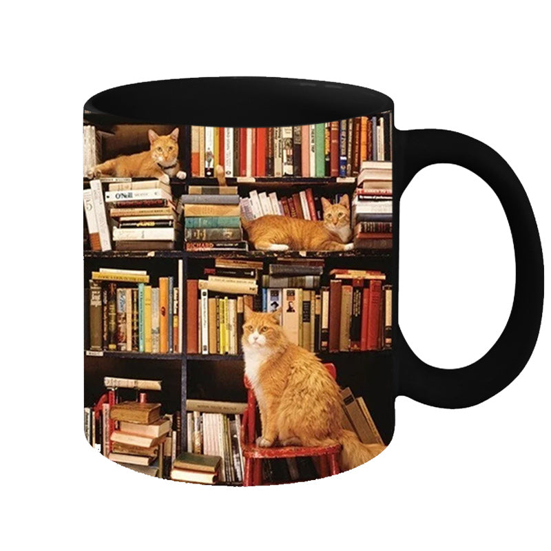 Stornfield | Bookshelf Ceramic Mug - Gift for Book & Cat Lovers