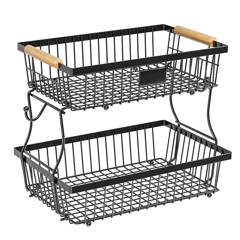 Stornfield | 2-Tier Metal Fruit & Vegetable Storage Rack with Hooks
