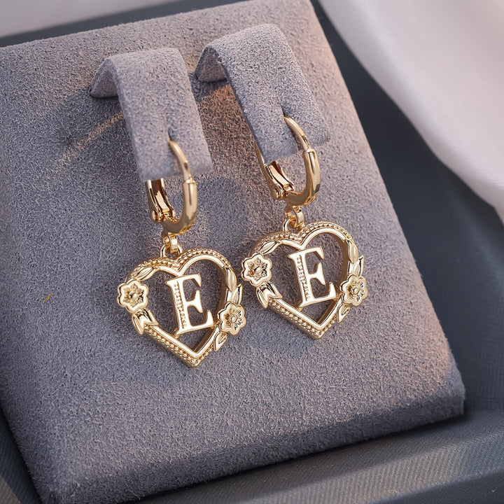 Stornfield | Dainty Initial Letter Heart Hoop Earrings