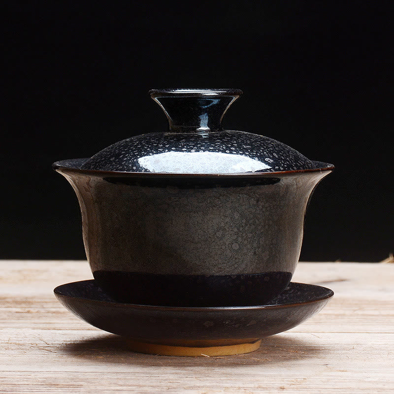 Stornfield | Vintage Sancai Ceramic Teacup with Lid and Saucer