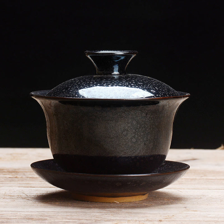 Stornfield | Vintage Sancai Ceramic Teacup with Lid and Saucer