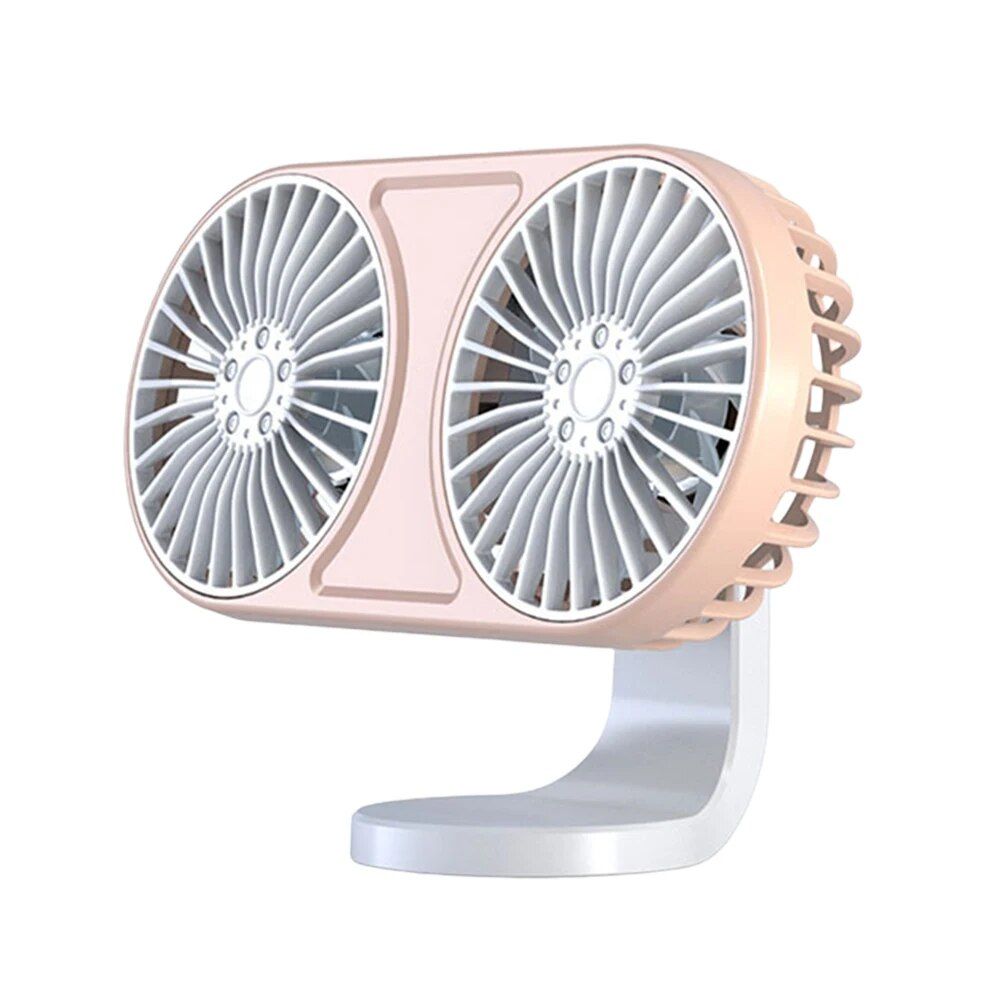 360° Rotating Dual-Head USB Car Fan with Ambient Lighting | Stornfield