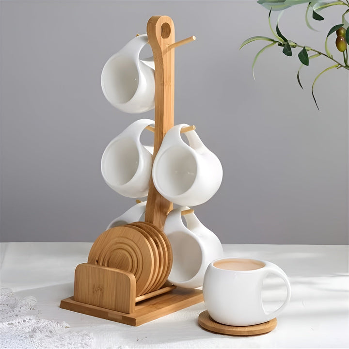 Ceramic Coffee Mug Set with Saucer & Stand – Stylish and Decorative | Perfect for Café and Home | Stornfield