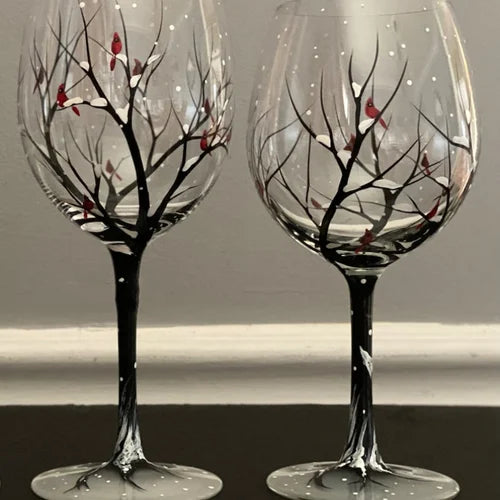 Stornfield | Hand Painted Four Seasons Tree Wine Glasses | Unique Art