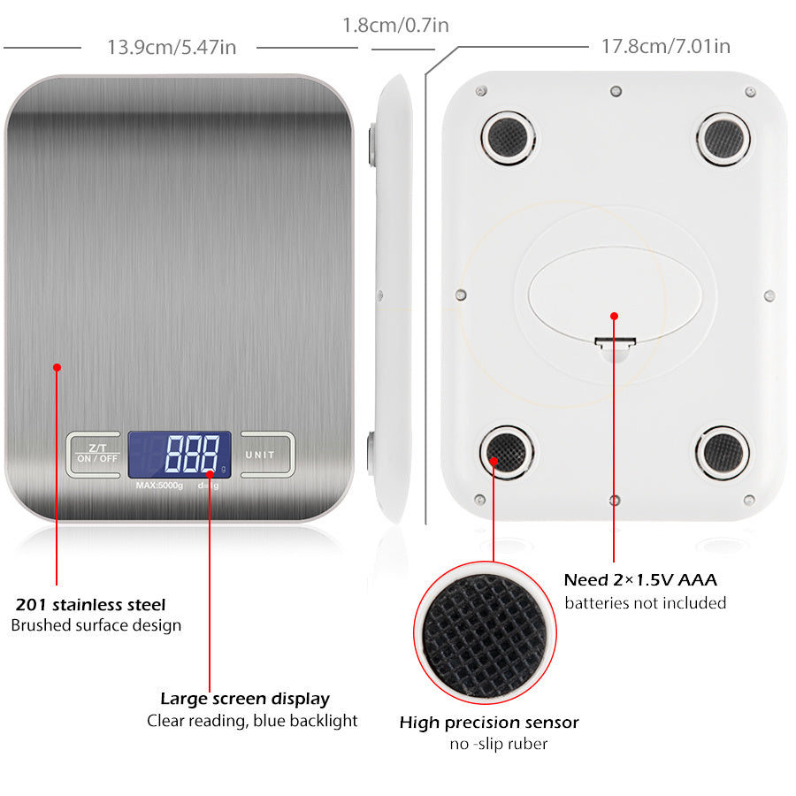Digital kitchen scale: 5KG/11lb capacity. | Stornfield