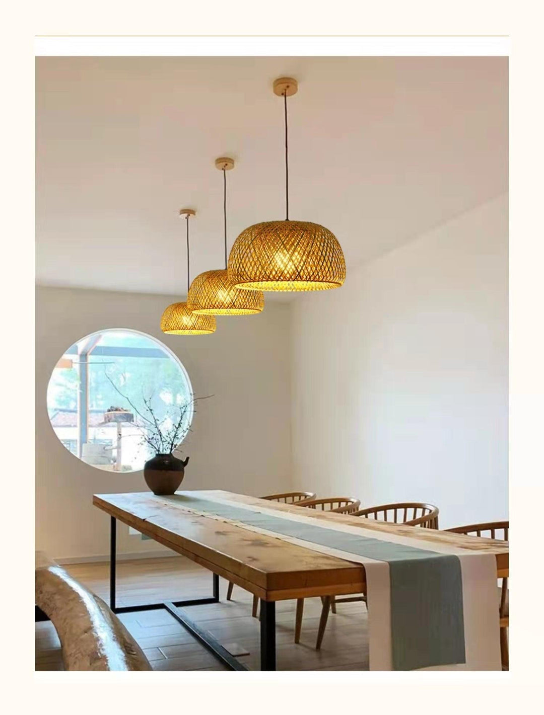Stornfield | Bamboo Hanging Ceiling Light C | Handmade Wooden and Rattan Lighting for Home Decor