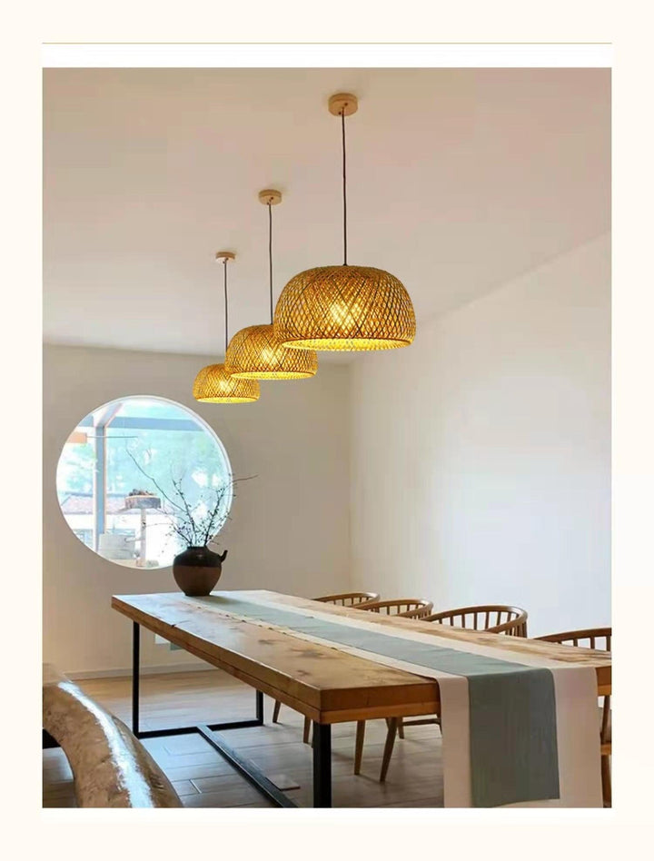 Stornfield | Bamboo Hanging Ceiling Light C | Handmade Wooden and Rattan Lighting for Home Decor