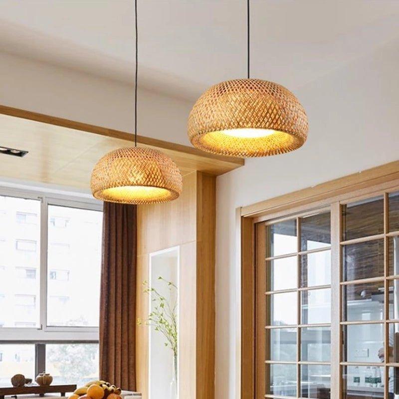 Stornfield | Bamboo Hanging Ceiling Light C | Handmade Wooden and Rattan Lighting for Home Decor