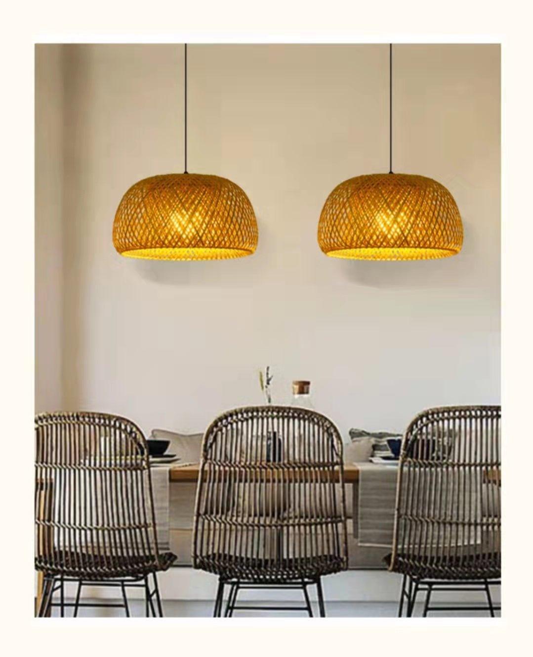 Stornfield | Bamboo Hanging Ceiling Light C | Handmade Wooden and Rattan Lighting for Home Decor