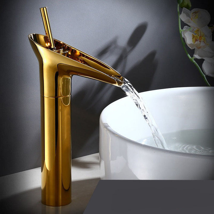 Luxurious Brass Waterfall Sink Faucet for Opulent Bathroom Sinks | Stornfield