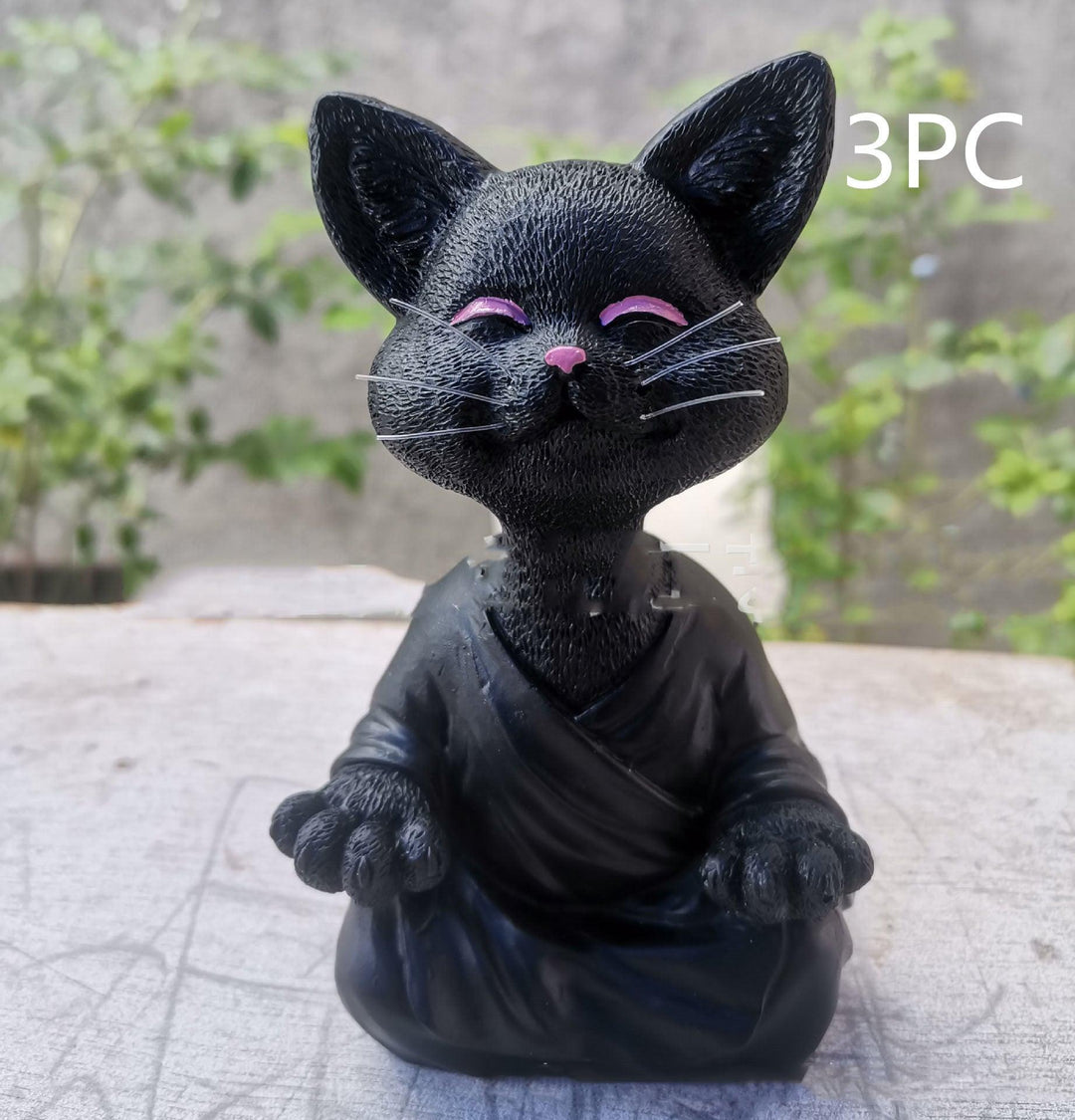 Stornfield | Playful Black Buddha Cat Figurine Collectible Meditation Yoga Happy Cat Home Decor Garden Decoration Garden Ornament
