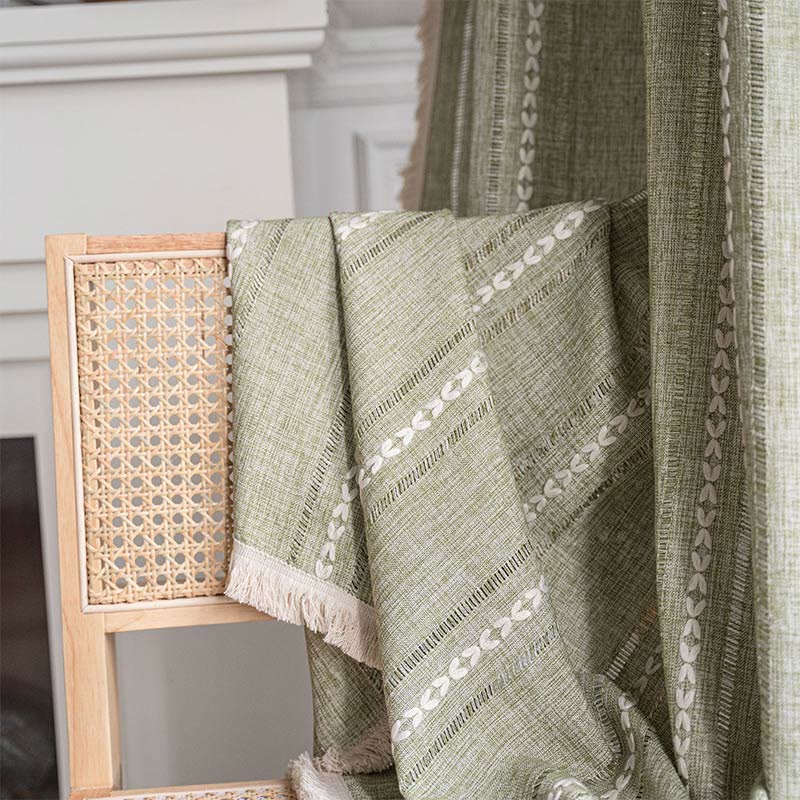 Simple Stripe Hollow-out Semi-shading Tassel Curtain | Stornfield