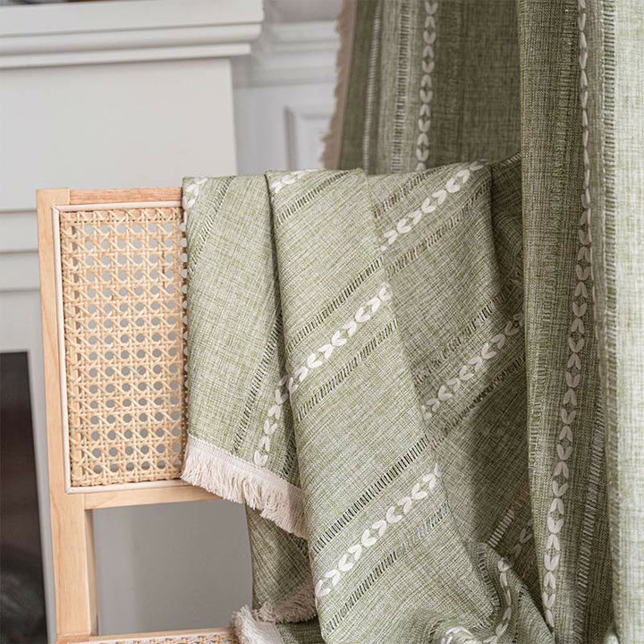 Simple Stripe Hollow-out Semi-shading Tassel Curtain | Stornfield