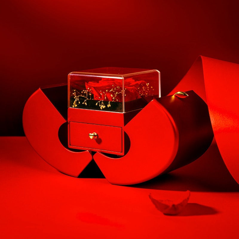 Red Apple Jewelry Box with Eternal Rose and Necklace | Stornfield