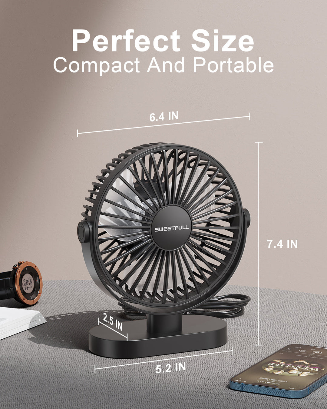 6.5 Inch USB Small Desk Fan for Home Office Car Outdoor Travel | Stornfield